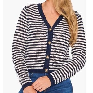 CeCe Navy and Cream Striped Cardigan